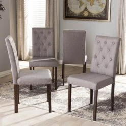 Baxton Studio Gardner Dark Brown Finished Grey Upholstered Dining Chair, PK4 -Zoro Tools Shop Wholesale20Interiors20Inc AndrewxxDCxx10xxButtonsxxGreyxx4