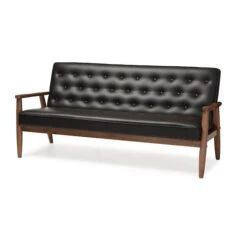 Baxton Studio Sorrento Black Faux Leather Upholstered Wooden 3-seater Sofa -Zoro Tools Shop Wholesale20Interiors20Inc BBT8013xxBlackxx20Sofaxx2