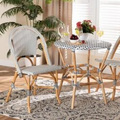 Baxton Studio Genica Classic French Black And White Weaving And Natural Brown Rattan Indoor/Outdoor Bistro Chair -Zoro Tools Shop Wholesale20Interiors20Inc D12000136464428xx8xx8c4959
