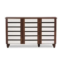 Baxton Studio Gisela Oak And White 2-tone Shoe Cabinet With 3 Doors