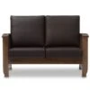 Baxton Studio Charlotte Walnut Wood And Dark Brown Faux Leather 2-Seater Loveseat