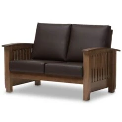 Baxton Studio Charlotte Walnut Wood And Dark Brown Faux Leather 2-Seater Loveseat -Zoro Tools Shop Wholesale20Interiors20Inc SW3513xxDarkxx20BrownxxWalnutxxLSxx2