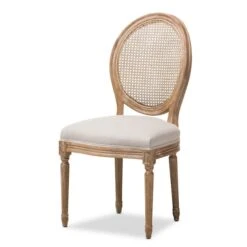 Baxton Studio Adelia Oak Finish Wood And Beige Upholstered Dining Side Chair