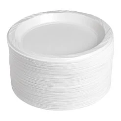 Reusable Plastic Plates, 9", Wht, PK125