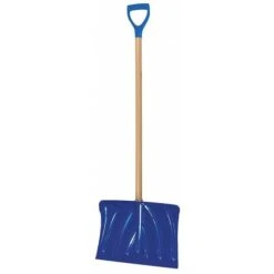 Snow Shovel, 37 In Wood D-Grip Handle, Poly Blade Material, 18 In Blade Width