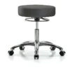Desk Stool, Vinyl, Chrome, Casters, Gry