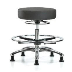 Bench Stool, Med, Vin, Chrm, CF, Glides, Gry