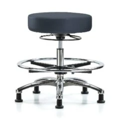 Bench Stool, Med, Vin, Chrm, CF, Glides, Nav