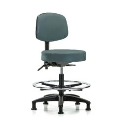 Bench Stool, Med, Vinyl, Bk, CF, Glides, Blu