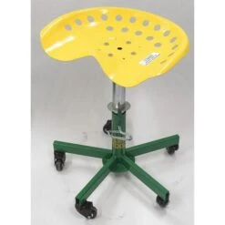 Round Stool, Height Range 15" To 20", Steel Green, Yellow