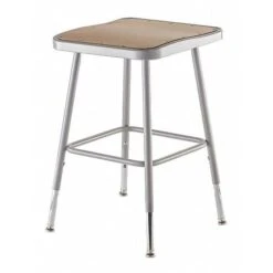 Square Stool, Height Range 19" To 27", Masonite Board Gray