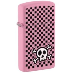 Zippo Checkered Skull Design Slim Pink Matte Pocket Lighter